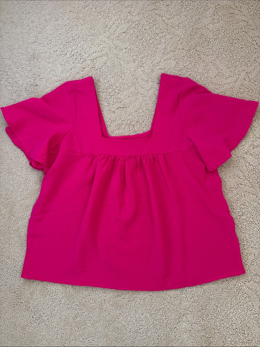 bobeau Bright Pink Square Neck Flutter Sleeve Blouse - Picture 3 of 3